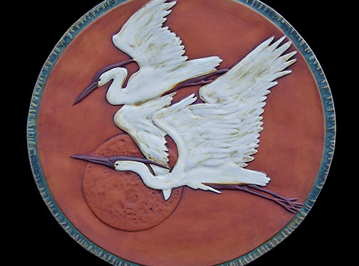 Heron Wall Hanging--Smith Pottery----two white herons in flight