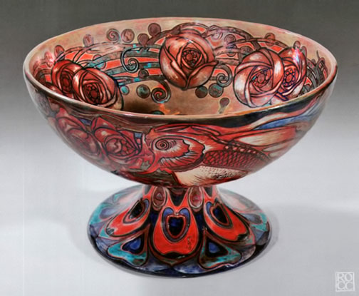 Majolica Fruit bowl with rose and fish motifs----1919-25---Fornaci di San Lorenzo factory
