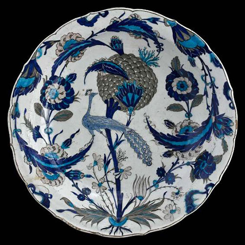 Peacock dish with artichoke decoration. Turkey, 'Iznik', c. 1550.