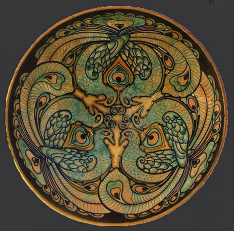 Galileo Chini Majolica plate-with Pavoni (peacock) decoration---1925