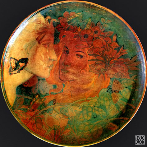 Polychrome majolica plate with metallic-lustres
