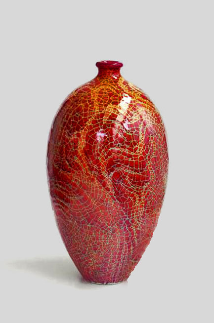 Rupert Andrews red crackle glaze vase