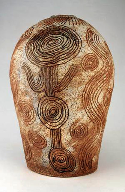 Rupert Jack--Mak Maku vase with spiral sgraffito
