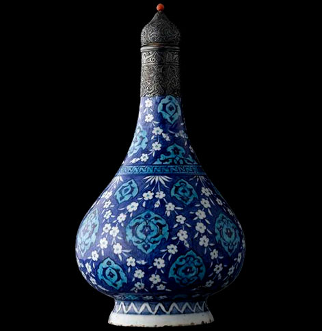 Turkish ceramic Bottle with medallions and flowering branches.-Turkey,-'Iznik',-c.-1535-45