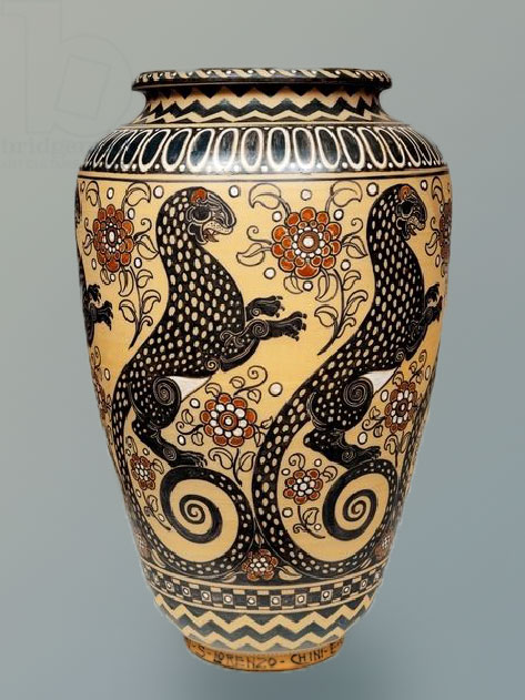 Large-vase-decorated-with-panthers,-1906-1919,-by-Galileo-Chini
