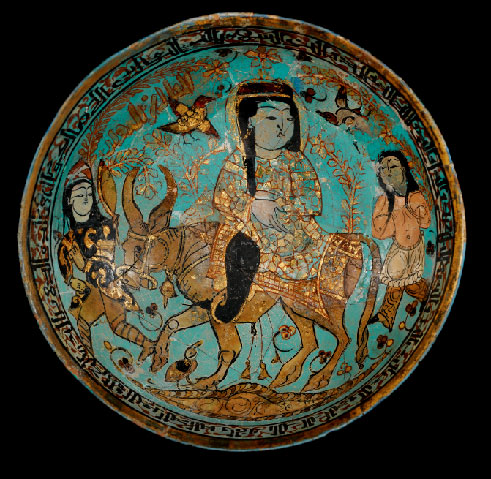 rare Kashan Minai Bowl depicting Faridun, Kava and Zahhak, Persia, late 12th-early 13th century
