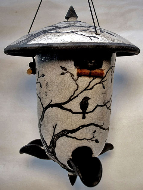 Raku bird feeder--RingoffirePottery-etsy