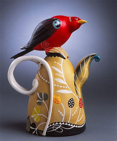 Annette Corcora--Scarlet Tanager porcelain teapot 2003