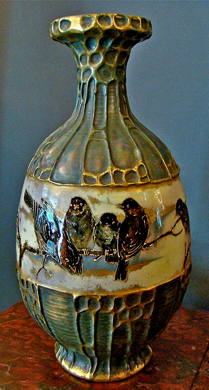 Art Nouveau-Amphora Vase with bird decoration