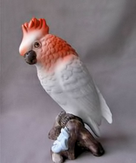 Beautiful Bisque White and Pink Royal Dux Porcelain Cockatoo Parrot Bohemia