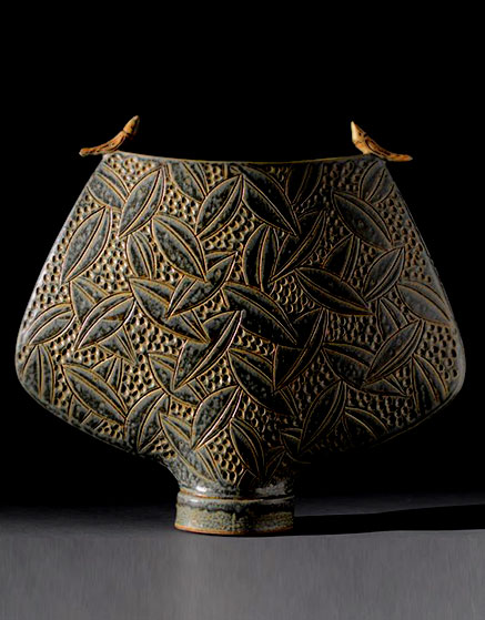 Bird Vessel by Jim and Shirl Parmentier. This elegant stoneware sculpture -Shirl-Parmentier