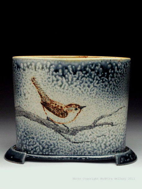 Charlie Tefft Flat Vase with Birds at MudFire Gallery