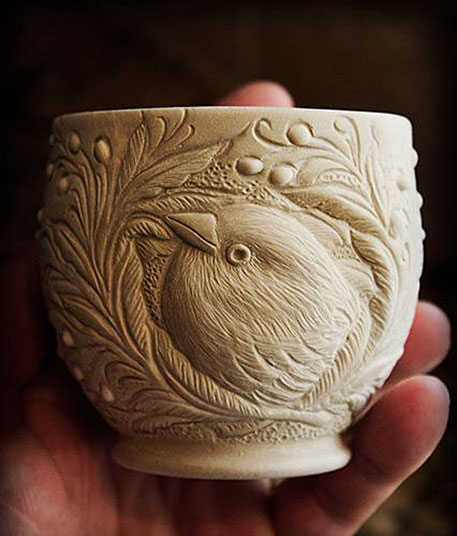 Grace DePledge porcelain sgraffito nature cup