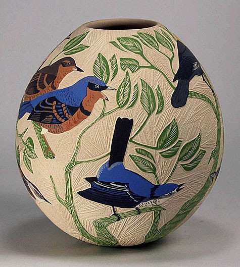 Mata Ortiz Pottery-by-Armando Valles---Song Birds