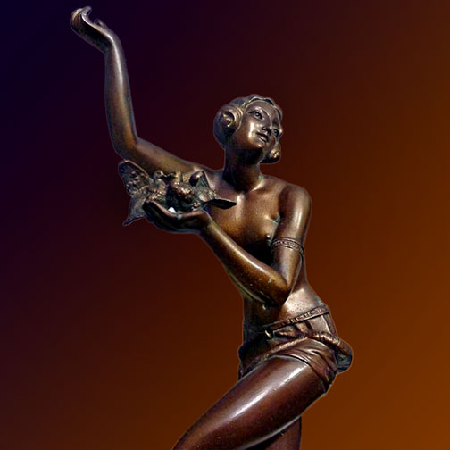 Molins Balleste Art Deco Spelter Figure of a Dancer with Birds