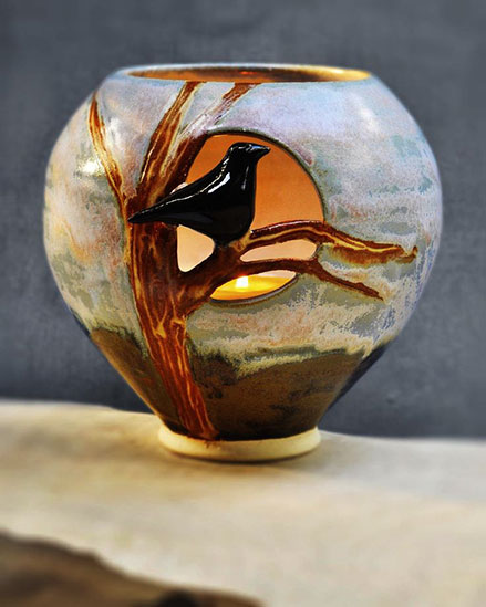 Raven and the Halloween Moon Luminary vase
