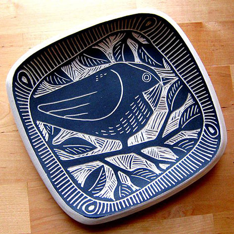 Sgraffito plate 2011 by Laurie Landry At Charlie Parker Pottery