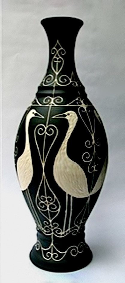 hand thrown stoneware bottle bird vase Orange cockatiel vase