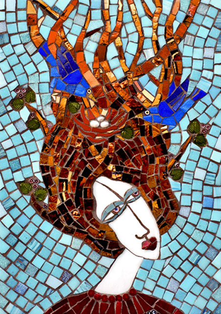 Mosaic birds in hair_mini-2209--Irinia Charny