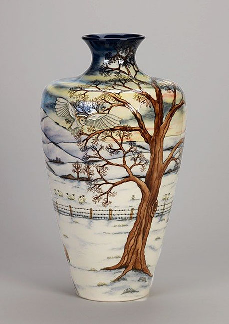 Moorcroft-owl in tree vase