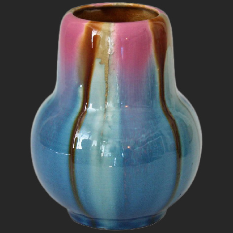 Awaji Pottery Art Deco Vase in Pink and Blue Flambe Glaze