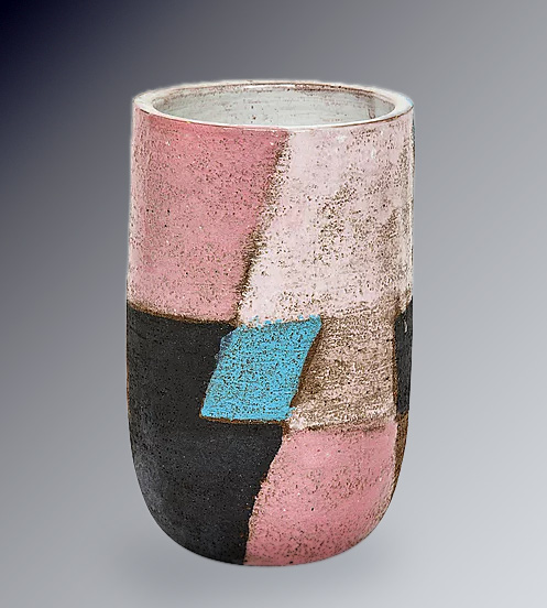 Bitossi Ceramic Vase Patchwork Pink Blue Black Signed Italy, 1960s---Solo Modern