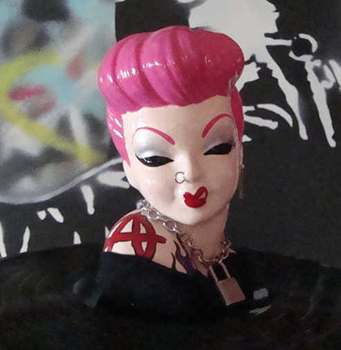 Ceramic bust Punky Pink Custom Painted Head Vase