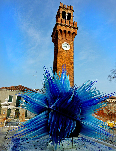 Frank Kovalchek--statue of blue glass -in a square on Murano,-Italy