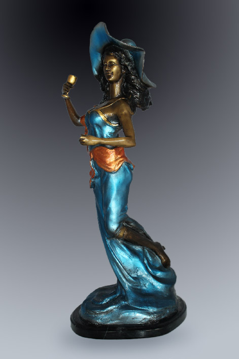 Sculpture of a Lady Holding a Wine Glass Bronze Statue----NIFAO