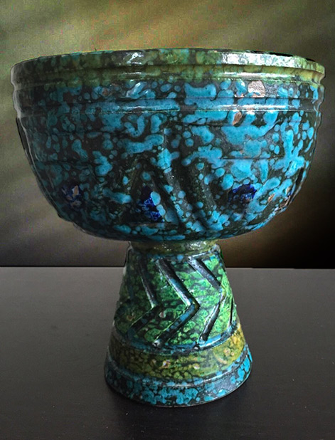 Vintage-mid-century-modern-Italian-art-pottery-stem vase bowl Raymor