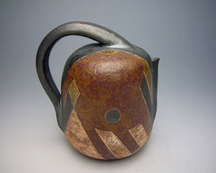 Wada Morihiro stoneware teapot in tan and green