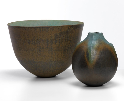 Bowl & Shouldered Vessel, c. 1980--Stoneware, 36.5 cm high & 23 cm high
