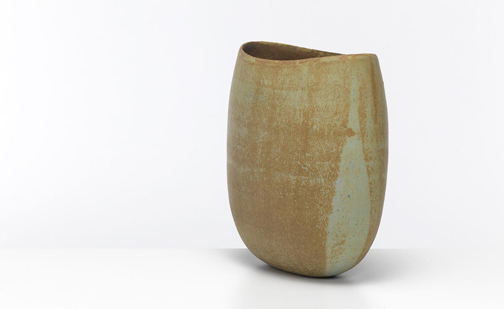 Green and Brown Oval Vessel, c. 1985--Stoneware, 22.5 cm high