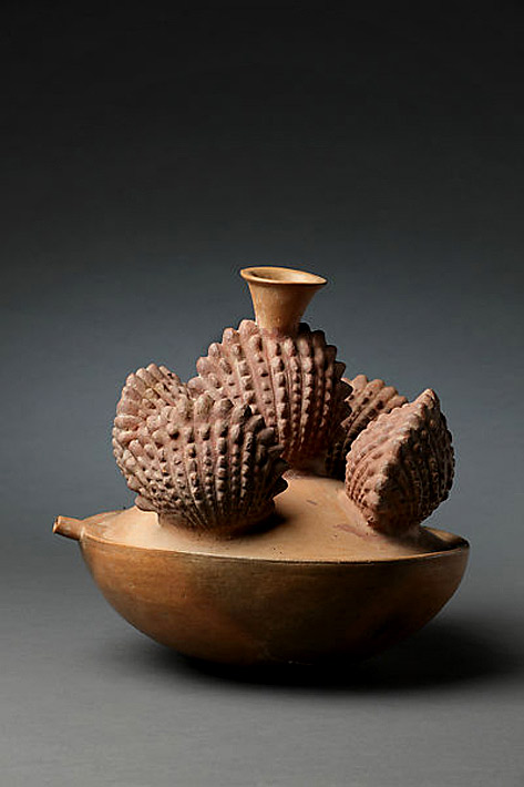 Terracotta Libation Vessel with Five Representations of Spondylus Shells,A.D. 1450–1532---Inca