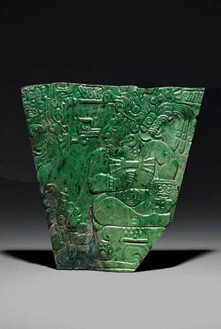 Mayan jade plaque showing a Seated King and Palace Attendant,A.D. 600–800--Maya