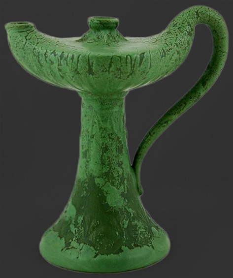 Roseville Egypto Aladdin's Oil Lamp-in Rich Matte Green Glaze - 9.75inch