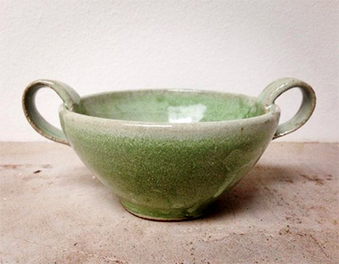 Fernanda Quemada green glazed ceramic bowl with twin handles