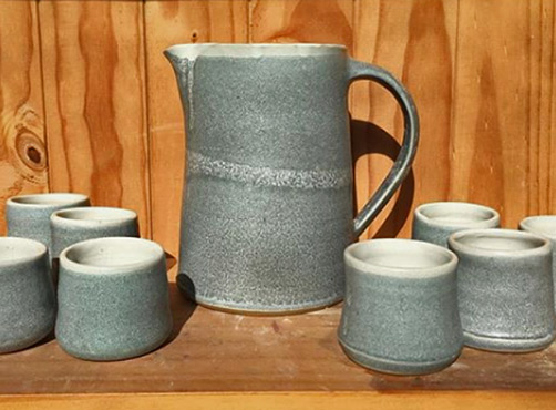 Sage green pitcher and cups - Quemada Ceramics