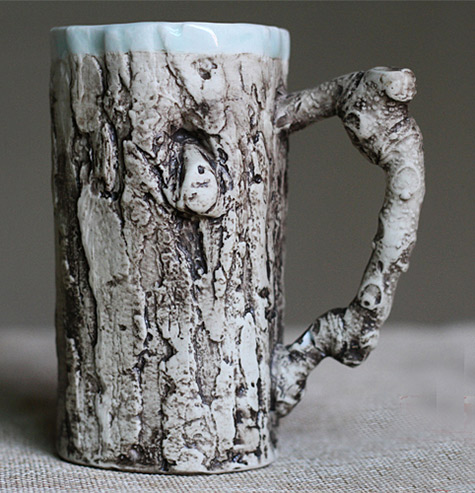 Handmade ceramic Coffee Mug Espresso Large Tea Milk Cup Rustic Earthy Carved 