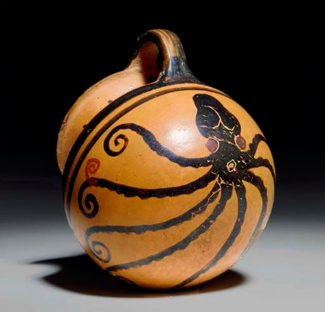 A Greek Black figure Handled Mug with Octopus base