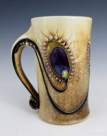Peacock Design Mug--Carol Long Pottery