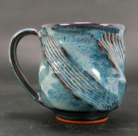 Phenix Pottery-wavy blue faceted mug