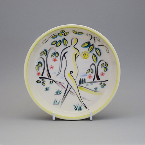 Shallow dish with walking figure-Sharon Laslett