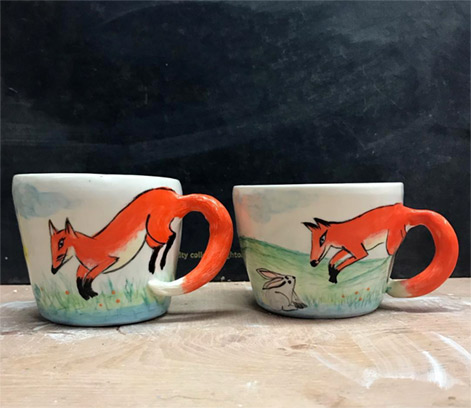 Two Red foxy cups Stacey Manser-Knight
