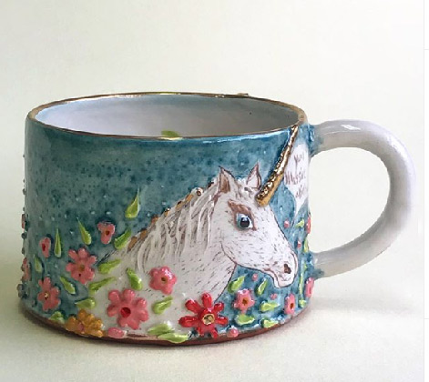 Stacey-manser-Knight unicorn relief cup