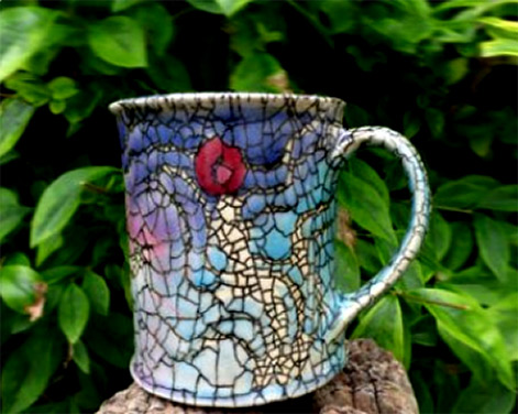 Unique crackle glaze mug--Rupert Andrews