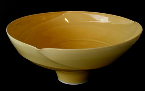 Victor Greenaway Spiral lipped bowl mustard glaze