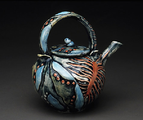 Lauren Kearns ceramic teapot with incised decoration