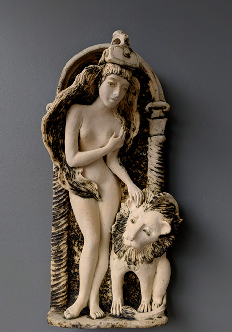 Girl with a lion ceramic figure sculpture-Natasha Dikareva
