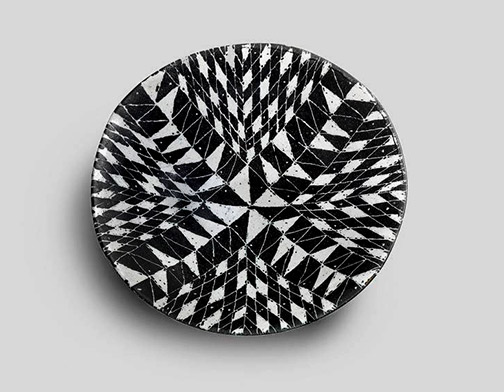 James Tower sgraffito geometric mosaic plate